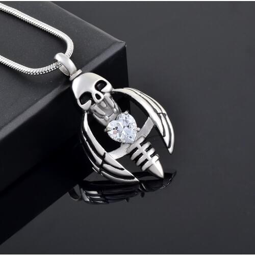 ILJ9793 Punk Design Fashion Jewelry Never Fade Stainless Steel Cremation Urn Necklace Pet Ashes Holder Keepsake Skull Charm