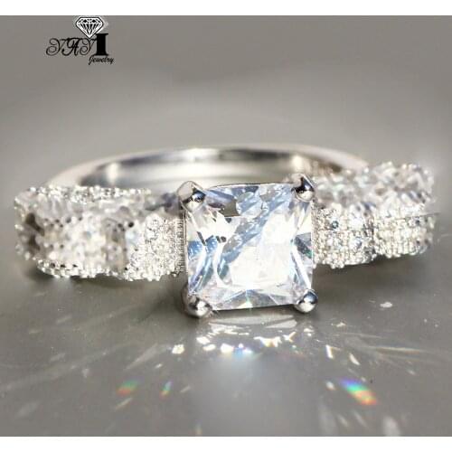 YaYI Fine Jewelry Fashion Princess Claw Set Cut White Cubic Zirconia Silver Color Engagement Wedding Party Leaves Gift Rings