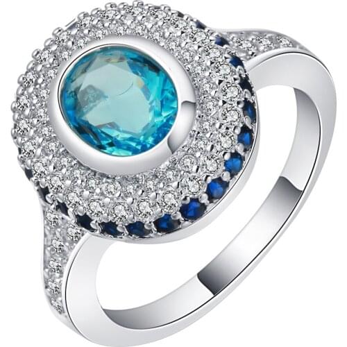 UFOORO Top oval Blue Ocean Ring Romantic silver Jewelery Give Friend Girlfriend Moms Best Gift bijoux bague drop shipping