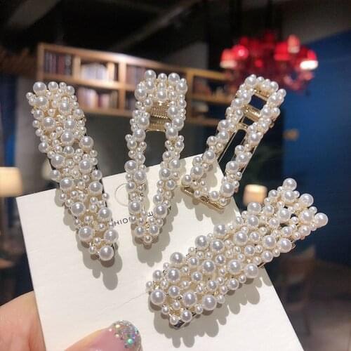 Korean Pearl Hair Clips Pins Sweet Square Waterdrop Heart Hair Barrettes For Women Girl Fashion Geometric Party Hair Accessories