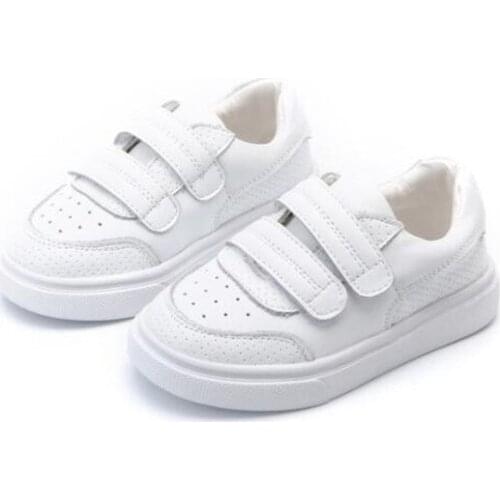 Children White Shoes Genuine Leather Single Causal Shoes Breathable Boys and Girls Casual Sneaker