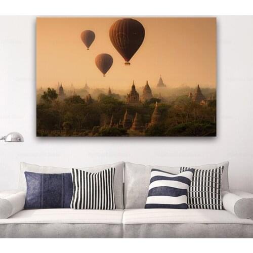 Myanmar bagan ancient capital pagodas temples sky balloons amazing landscape 318FJ home wall modern art decor wood frame poster