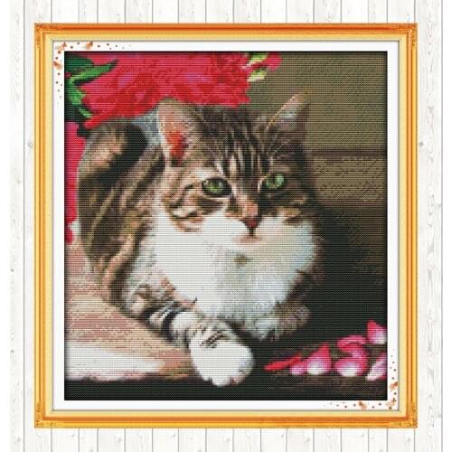 Lovely Cat 14CT 11CT Counted Stamped Handmade DIY Needlework Crafts DMC Cotton Thread Printed Canvas Cross Stitch Embroidery Kit