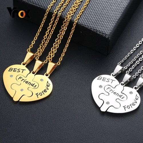 Vnox Set of 3 Pcs Stainless Steel Best Friends Forever BFF Necklaces Heart Puzzle Pendant Unisex Gifts Jewelry