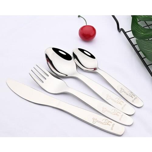 Children Stainless Steel Cutlery Set 4Pcs Flawtare Spoon Fork Set Baby Feeding Spoons Kids Dinnerware Baby Flatware Accessories