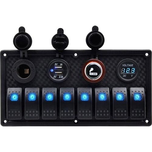 12/24V Rocker Switch Panel Circuit Breaker Fuse 8 Gang LED Switch Panel For Car Vehicle Truck RV SUVS Marine Waterproof