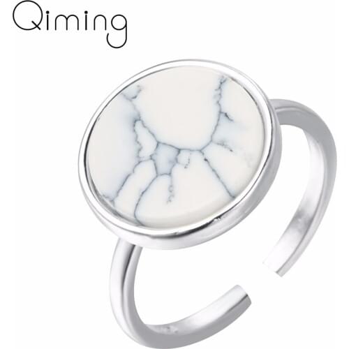 Punk Elegant White Stone Round Marble Ring fashion Adjustable Rings Wedding Jewelry For Women Girls Party Birthday Gift