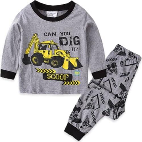 Spring Autumn Children Pajamas Excavator Kawaii Pyjamas Set Kid Infantil Boys Nightwear Cotton Girls Long Sleeve Sleepwear Suit