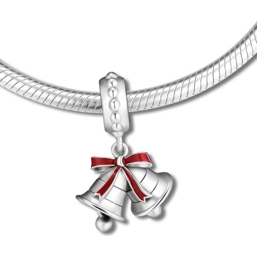 Fits for Pandora Charms Bracelets Festive Bells Beads with Berry Red Enamel 100% 925 Sterling Silver Jewelry Free Shipping
