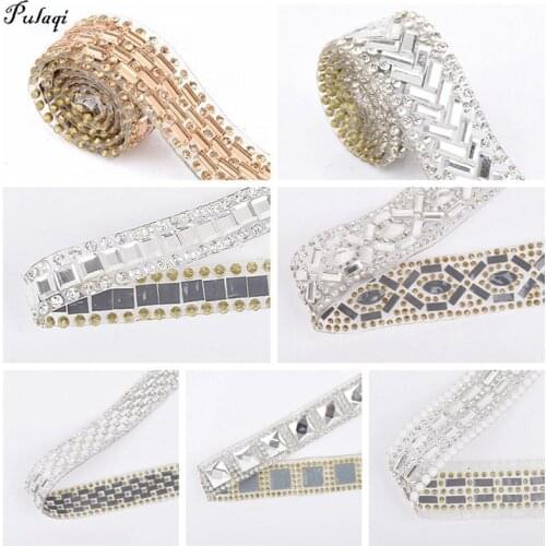 Pulaqi Motif Crystal Rhinestones On Tape Trim Hot Fix Rhinestone Ribbon Iron On Rhinestone Appliques for Dress shoes Decor DIY