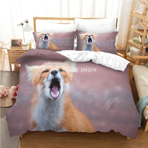 Animal Fox Bedding Deluxe Full Size Comfortable Duvet Covered Pillowcase Linen Adult Children Colorful Print Bedroom Decoration