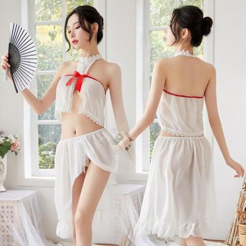 Sex appeal female underwear sex appeal transparent 3 point type eyelash lace sleep skirt tempts pajamas suit perspective chiffon
