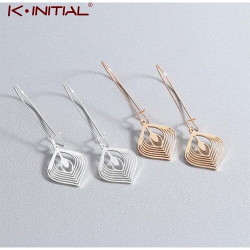 Kinitial Geometric Long Earrings For Women Fashion Stainless Steel Dangle Drop Earring Statement Leaf Charm Jewelry Wholesale