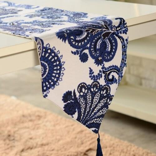 Table flag pole home to find bed flag tablecloth table cloth tea table Chinese style blue and white cloth table runner s