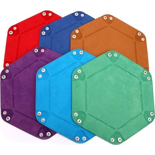 Foldable Dice Tray Box PU Leather Folding Hexagon Coin Square Tray Dice Game red/sky blue/green/purple/coffee/blue