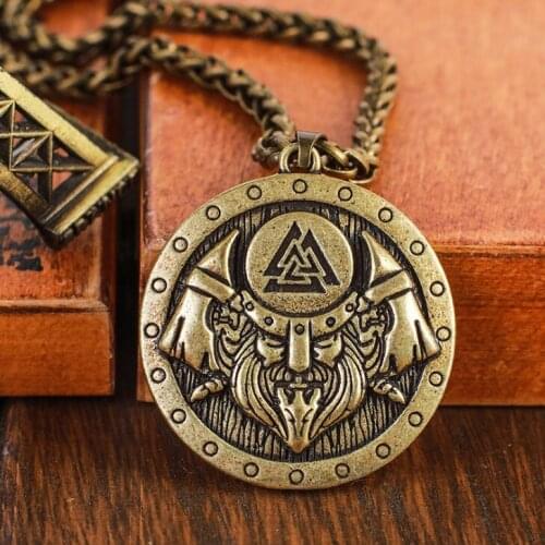 Vintage Viking Odin Valknut Pendant Necklace Viking Warrior Nordic Pagan Amulet Rune Mens Jewelry