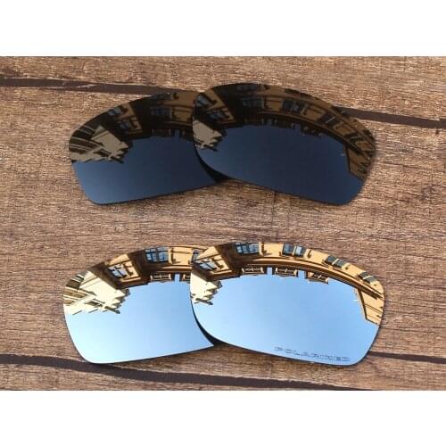 Vonxyz 2 Pairs Stealth Black & Chrome Mirror Polarized Replacement Lenses for-Oakley Fives Squared Frame