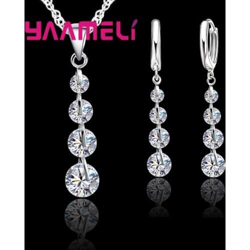 Hot Sale 925 Sterling Silver Bridal Jewelry Set Ladies Women Tassel Cubic Zircon Pendant Necklace Earrings Sets Wedding Gift