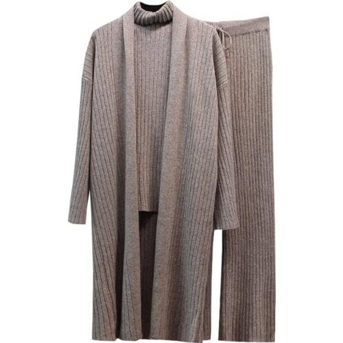 2020 Autumn Knitted 3 Piece Set Women Outfits Long Sleeve Tops+vest+Leg Pant Suits Tracksuit Knit Casual Female Clothing