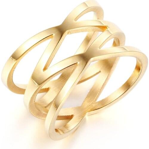New design Gold Stainless Steel Hollow out Ring Women Fashion jewelry Gifts 7-9