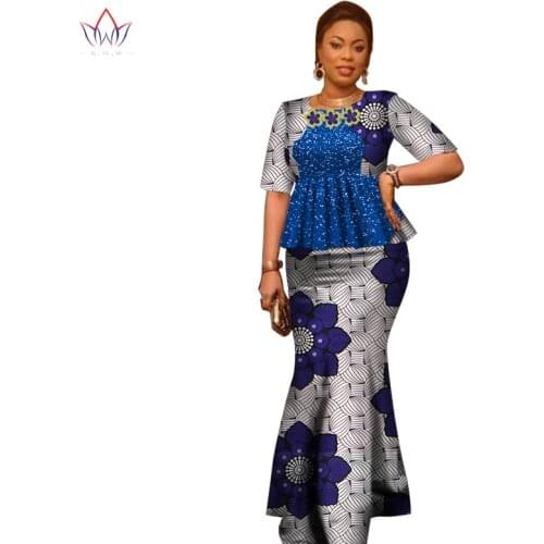 Summer Women Dress Traditional African Traditional 2 Pieces Women Set Clothing Custom Made Tops + Skirts Hot Sale BRW WY2666