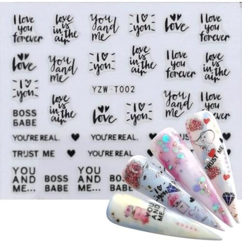 YZWLE 1 PC Nail Sticker Black&Gold Flower/Love/Lace/Letter Vine Diamond Necklace Gel Polish Slider Accessories Nail Art Decals
