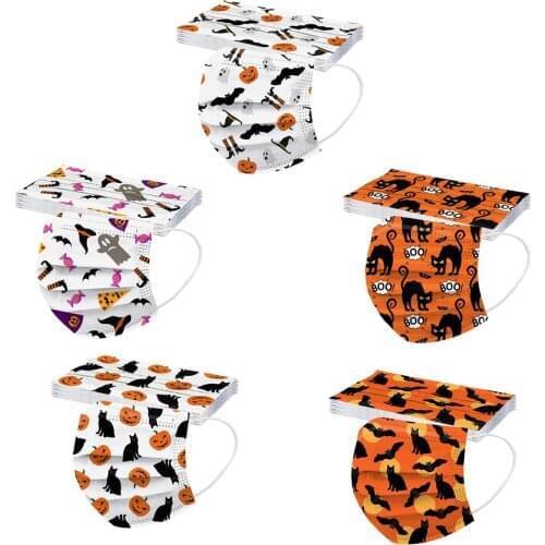10/50PCS Kid Disposable Face Mask Childrens Cartoons Halloween Pumpkin Print Color Mix Face Mask Ear Loop mascarillas маска HOT