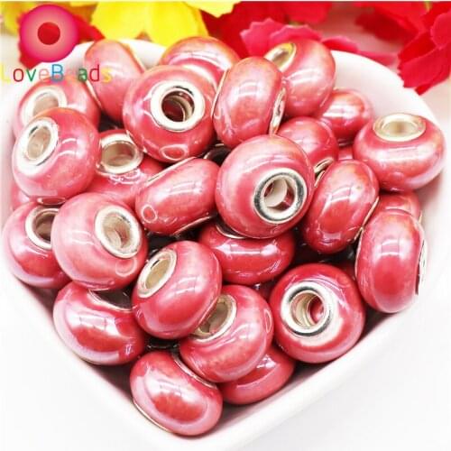 10Pcs New Glass Murano Smooth Large Hole Loose Spacer Beads Fit European Pandora Charm Bracelet Bangle Women Hair Beads Jewelry