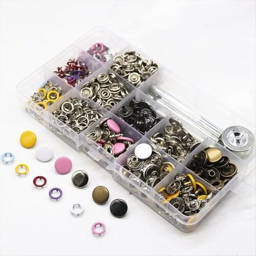 12.5mm Metal Button Snaps Press&9.5mm Sewing Buttons Prong Ring Press Studs Snap Fasteners+Clip Pliers,4 Installation Tools