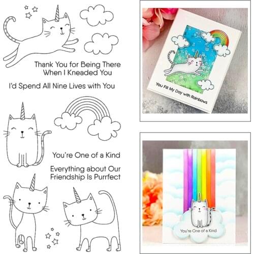 2020 New Words Thank You Clear Stamps Sets Unicorn Cats and Rainbow Metal Cutting Dies Scrapbooking For Friend Craft Card Making