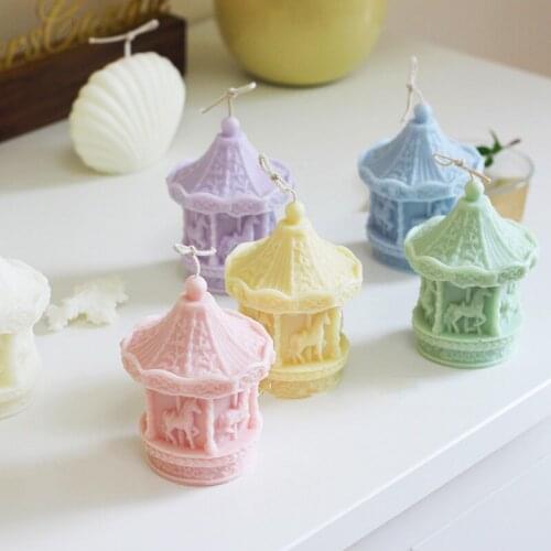"3D Carousel Candle Silicone Mould DIY Plaster Molds for Decoration Wax Paraffin Candle Mold Shape Material Model Number Size"