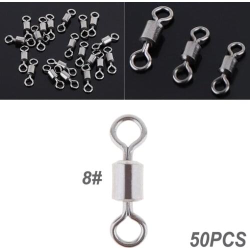 50pcs 8# High Tensile 8 Shape Barrel Ball Bearing Fishing Swivel Snap Hooks Connector Solid Ring With Interlock
