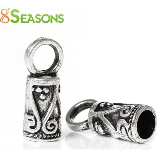 8SEASONS Necklace Cord End Tip Beads Caps W/Loop antique silver-color Flower Pattern Carved 14mm x 5mm,200PCs (B33747)