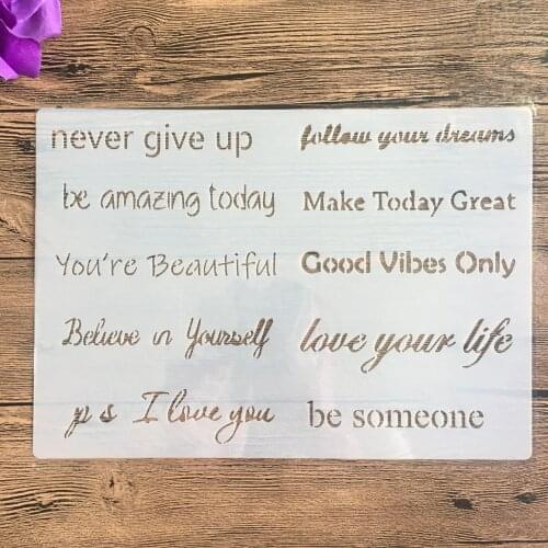 A4 29 * 21cm English blessings DIY Stencils Wall Painting Scrapbook Coloring Embossing Album Decorative Paper Card Template cake