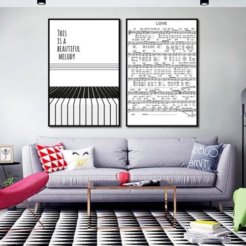 Black And White Piano Sheet Music Minimalist Abstract Nodic Canvas Print Poster For Living Room And Music Room Decoration