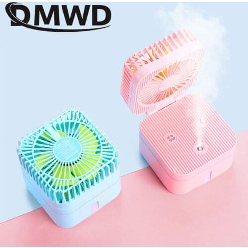 DMWD Mini Humidifier Cool Mist Spray Fan Desktop Air Conditioner Ventilator USB Rechargeable LED Night Light Conditioning Cooler
