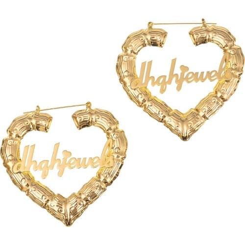 DUOYING Custom Name Choker Earring Personlized Heart Stainless Steel Large Hip Hop Round Circle Earring Gold Hoop for Women Gift