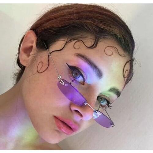 Hot Metal Hip Hop Small Rectangular Rectangle Rimless Sunglasses UV400 Glasses Women Men