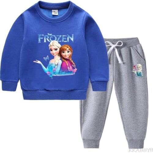 Disney Frozen Girls Clothing Sets Fashion T-shirt+Pants Suit 2pcs Outfits Kids Sport Suit For Children Clothes Set