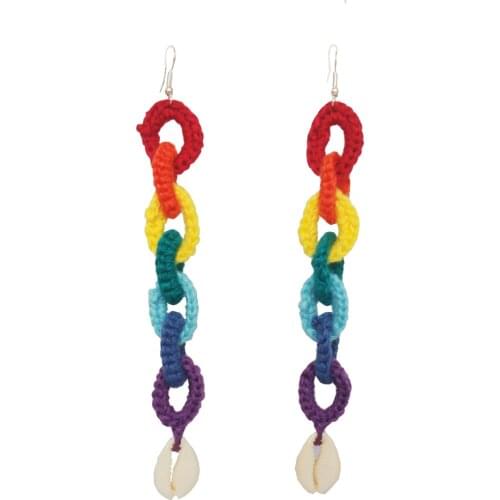 Buy 2 Get 30% Off Original Crochet Rainbow Hoop Long Earrings With Shell New Fashion Boho Dangle Drop Earrings For Women