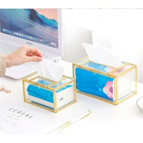 Brief small fresh transparent glass home tissue box Fashion gold edge art storage box