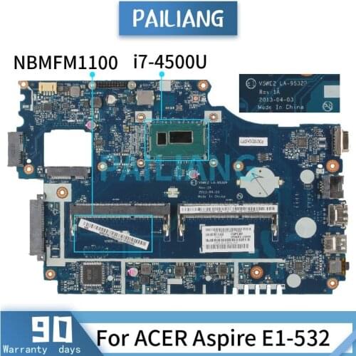 Mainboard For ACER Aspire E1-532 I7-4500U Laptop motherboard LA-9532P SR16Z DDR3 tested OK