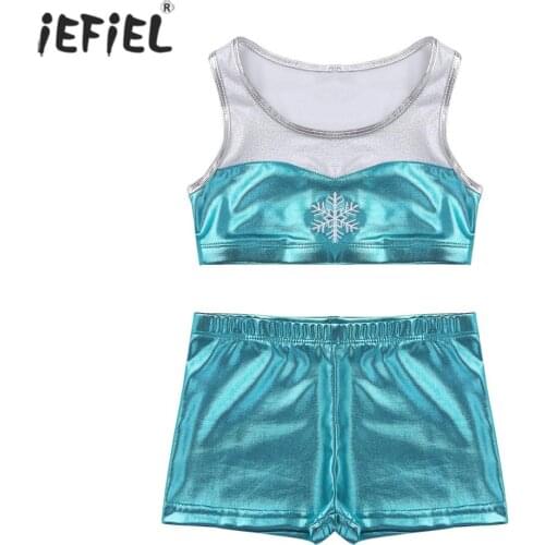 Fashion Kids Girls Tank Top Clothes Set Shiny Snowflake Embroidery with Bottoms Set for Ballet Dance Gym Workout Kids Clothes