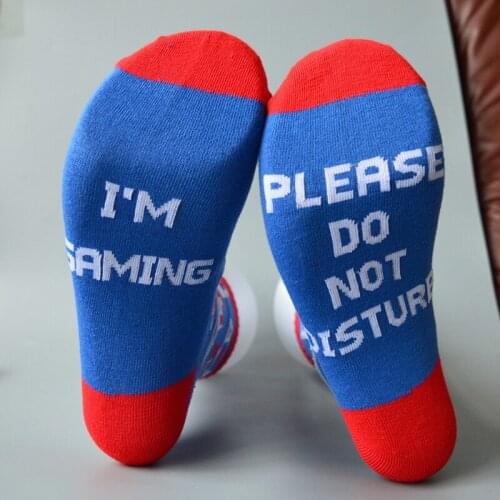 Unisex Novelty Funny Saying Crew Socks I Am Gaming Please Do Not Disturb Letters Jacquard Gamepad Keyboard Print Hosiery