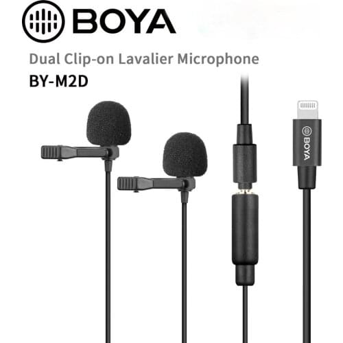 BOYA BY-M2D 6M Dual Lapel Lavalier Microphone with Foam Windscreen for Apple IPhone 11 8 X Smartphones IPad IPod IOS 8.0 Devices