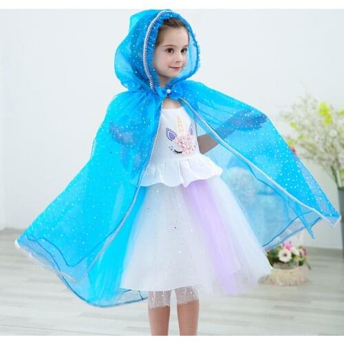 Girl Sequin Hooded Cloak Princess Accessory Elsa Belle Aurora Rapunzel Cape Kids Halloween Mantle Girls Summer Dress Up