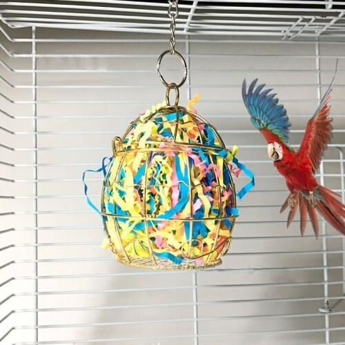 Bird Parrot Shredder Toys Stainless Steel Cage Feeder Paper Foraging Vegetable Millet Basket Container for Cockatiel Conure
