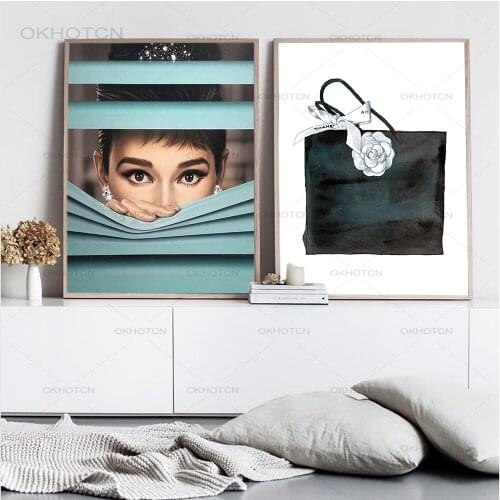 Beauty Salon Audrey Hepburn With Bags Posters And Prints On Canvas Painting Sweet Girls Wall Art Print Pictures For Living Room