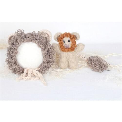 Baby boy lion bonnet with Toy set Handmade knitted Baby lion hat matching toy Newborn photography props