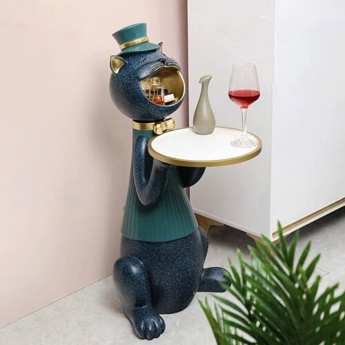 Nordic Decoration Home Statue Decoration Living Room Floor Cat With Tray Figurine Room Sculpture Decoration Animal Figurines